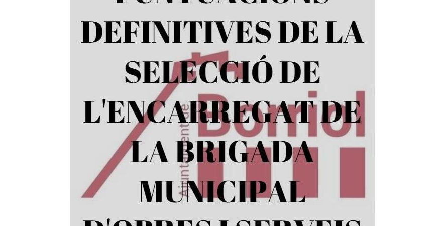 PUNTUACIONS DEFINITIVES DE LA SELECCIÓ DE L'ENCARREGAT DE LA BRIGADA D'OBRES I SERVEIS
