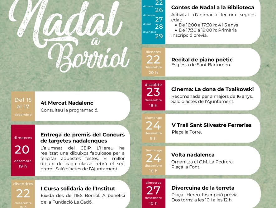 PROGRAMACIÓ D’ACTIVITATS PER A LES FESTES NADALENQUES