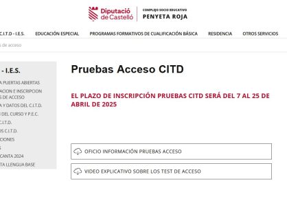 CONVOCATÒRIA I CALENDARI PER A LA INSCRIPCIÓ I LA REALITZACIÓ DE LES PROVES D'ACCÉS AL CENTRE INTEGRAT EXCMA DIPUTACIÓ DE CASTELLÓ.