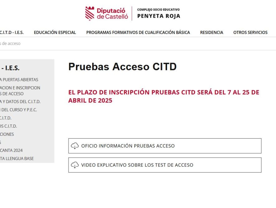 CONVOCATÒRIA I CALENDARI PER A LA INSCRIPCIÓ I LA REALITZACIÓ DE LES PROVES D'ACCÉS AL CENTRE INTEGRAT EXCMA DIPUTACIÓ DE CASTELLÓ.